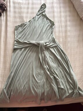 SHEIN One-Shoulder Sage Green Tie-Waist Midi Dress